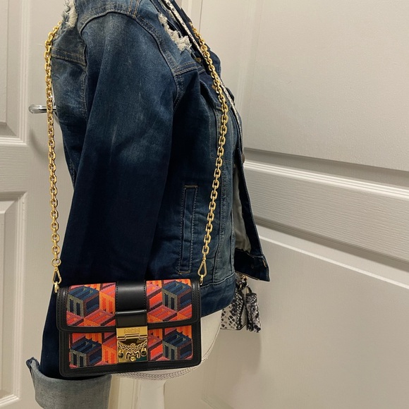 MCM Gretl Cubic Logo Jacquard/Leather Crossbody - Picture 2 of 11